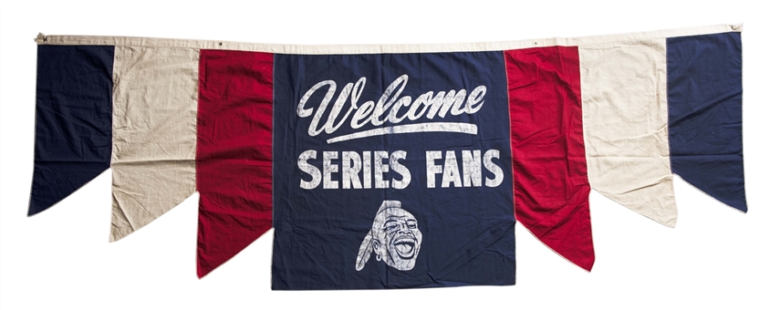 1957 Milwaukee Braves "Welcome World Series Fans" Original Linen Banner that Hung in County Stadium (9ft X 3ft) 